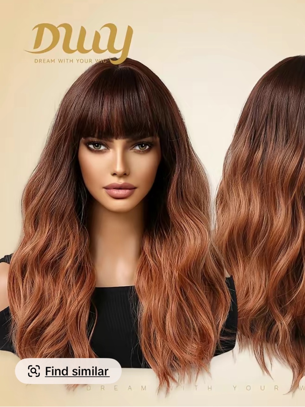 Long Wavy Ombre Wig with Full Bangs - Brown to Copper